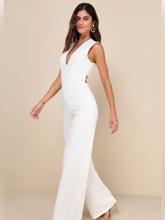 Lulus Pants - Lulus Thinking Out Loud White Backless Jumpsuit